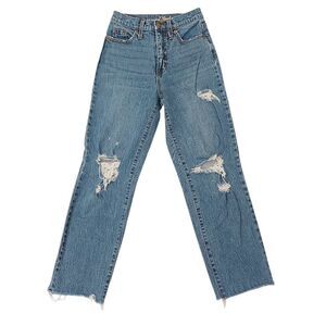 Universal Thread Vintage Straight Jeans Junior 00/24 Blue Raw Hem Distressed